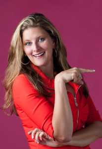 Photo of Sarah Petty pointing right